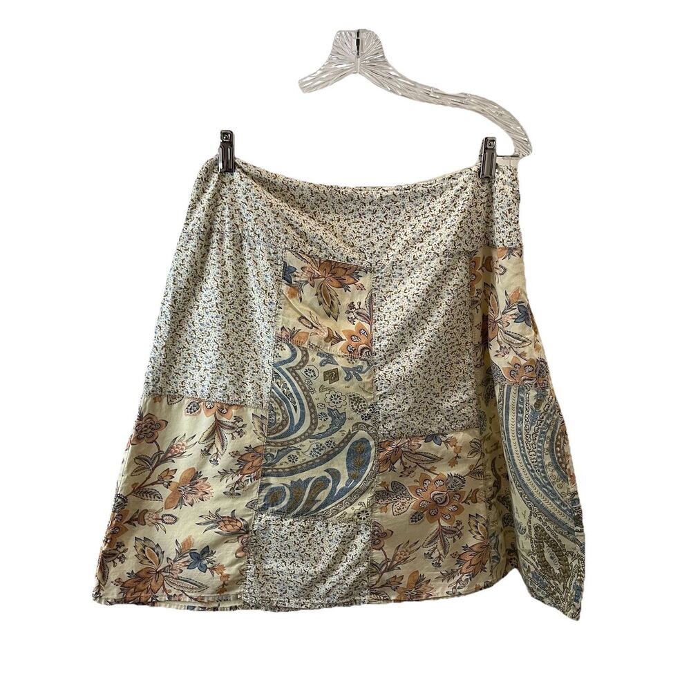 Caribbean Joe Patchwork Beige Paisley Floral Boho Cottage Core Skirt Size M